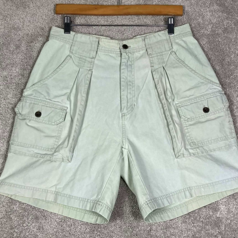 Vintage Eddie Bauer Cargo Shorts Mens 32 Green Cotton Outdoor Casual
